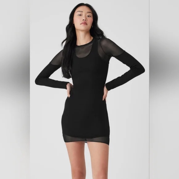 Alo Striped Mesh Synergy Long Sleeve Dress - Picture 1 of 9